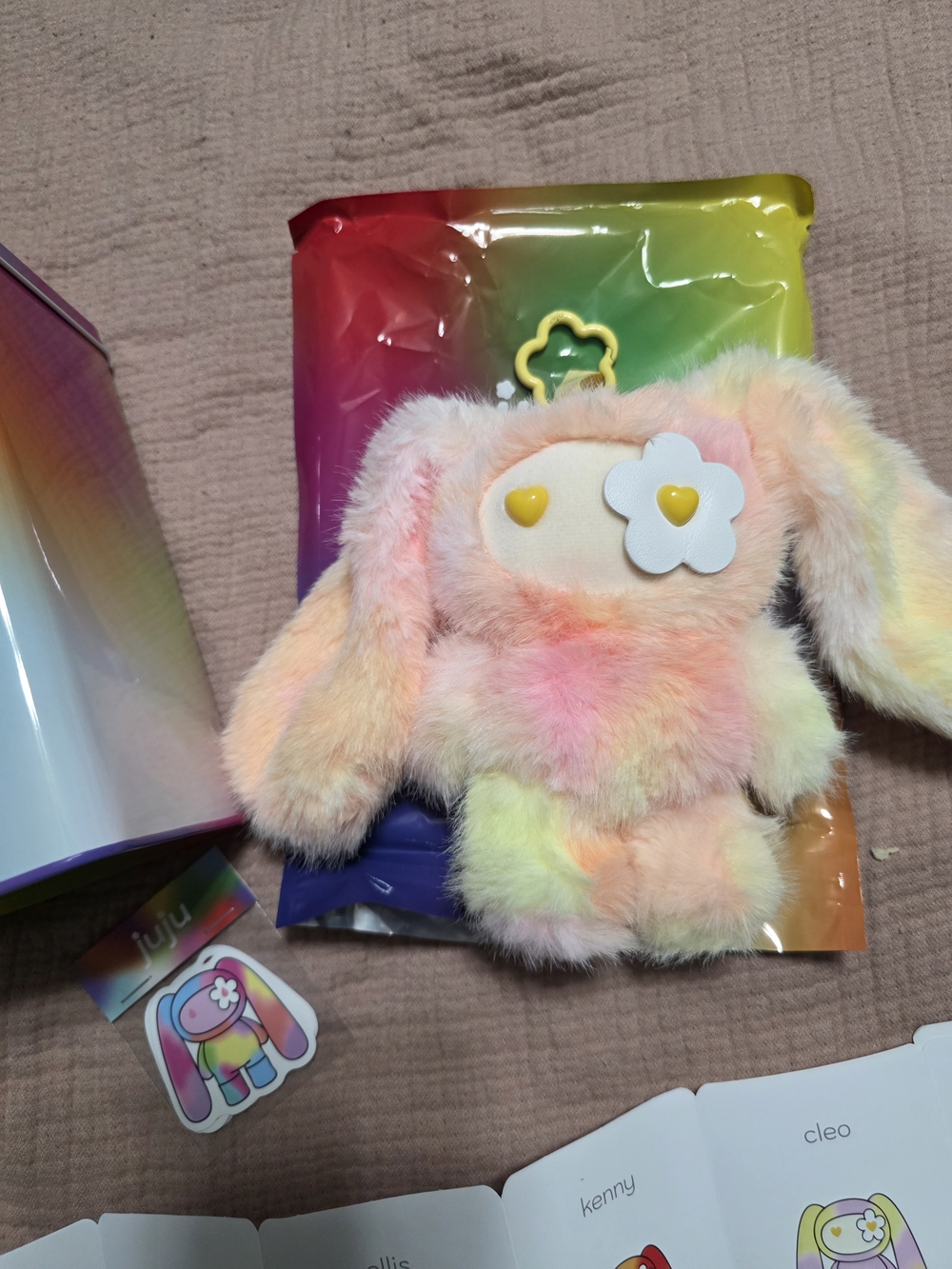 Juju CJ Hendry Multicolor Plush Bunny Keychain - Pastel Rainbow